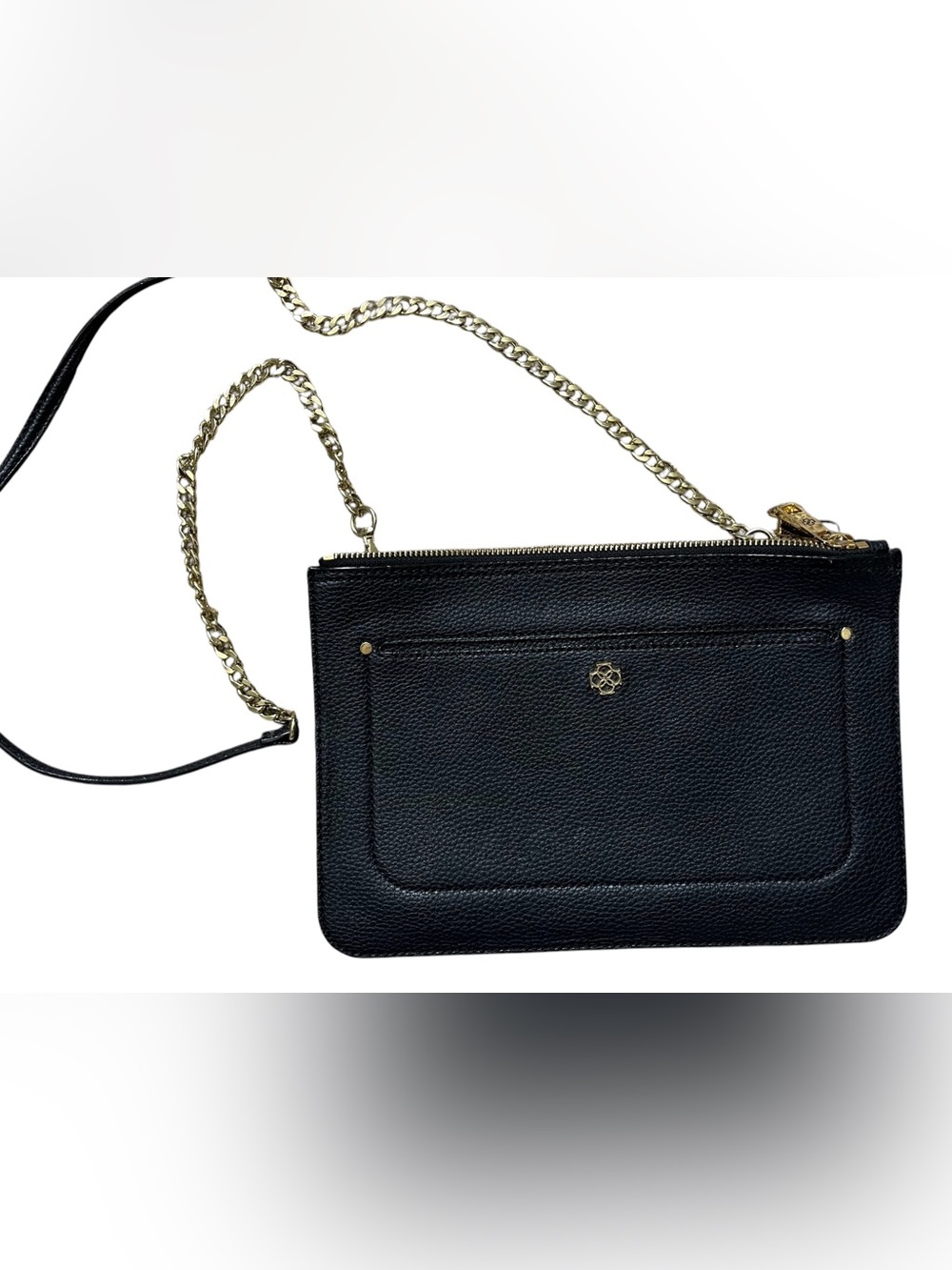Ann Taylor Black Leather Crossbody Chain Bag - Sleek Everyday Shoulder Purse